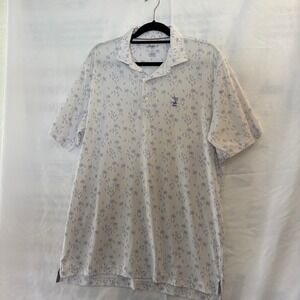 Johnnie-O Polo Large Tropical Print Whie Shirt Sleeve Pelican Logo Performance